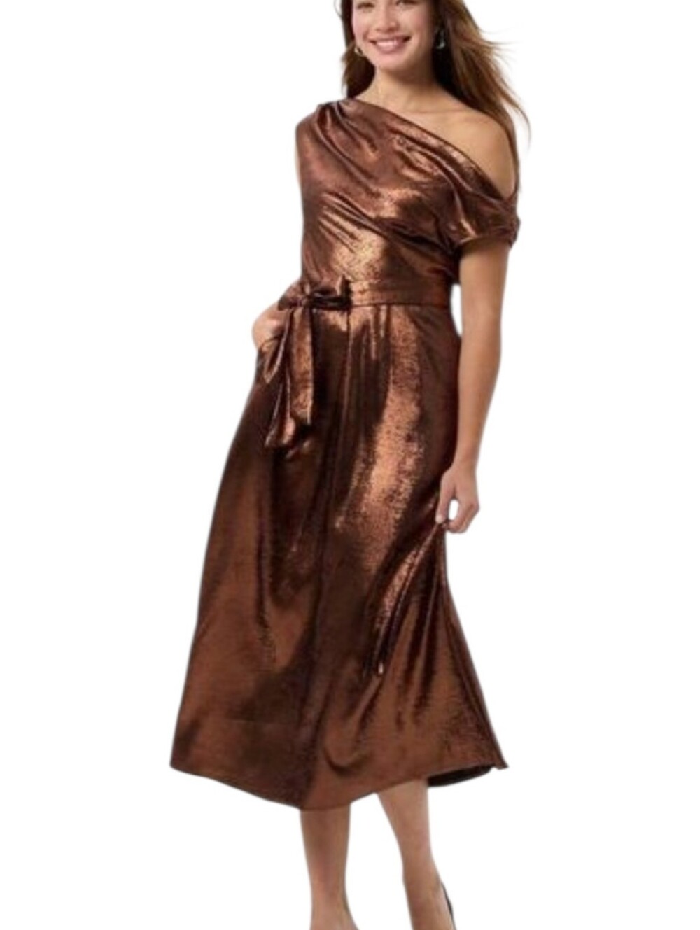 A new Day Metallic Copper Cowl Neck Evening Dress large NWT
